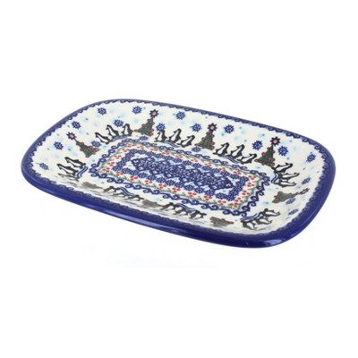 Blue Rose Polish Pottery Arctic Holiday Small Rectangular Platter