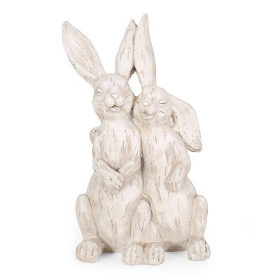 Concrete Morella Outdoor Rabbit Couple Garden Statue - White - Christopher Knight Home