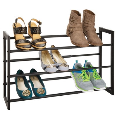 mDesign Metal 3 Tier Adjustable/Expandable Shoe and Boot Rack - White/Gray