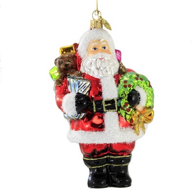 Huras 7.0" Santa With Wreath Ornament Bag Gifts Christmas  -  Tree Ornaments