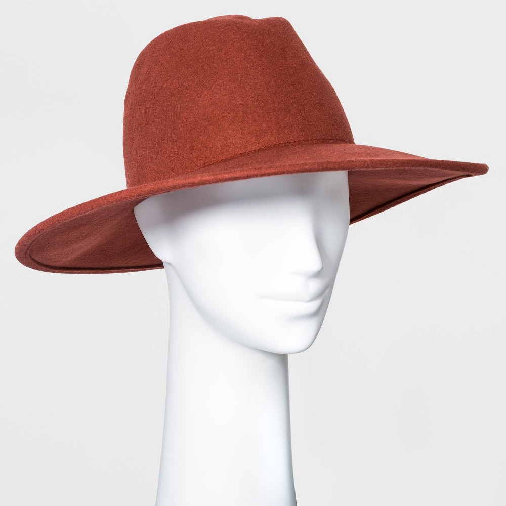 Women's Wide Brim Felt Fedora Hat - Universal Thread Rust Red