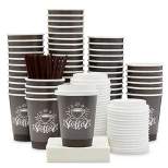Sprakle and Bash 50 Pack 12 oz To Go Coffee Paper Cups with Lids, Stir Straws, Napkins, Black