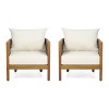 Burchett 2pk Outdoor Acacia Wood Club Chairs with Cushions: Weather-Resistant, UV-Resistant - Christopher Knight Home - 2 of 4