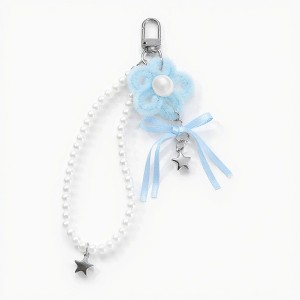 Anna-Kaci Pearl Beaded Keychain with Ribbon Bow and Star Charms - 1 of 4