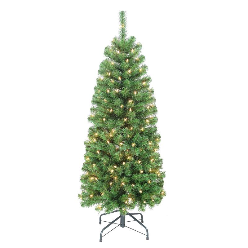 4.5ft Puleo Pre-Lit Slim Northern Fir Artificial Christmas Tree Clear Lights, 1 of 5