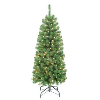 4.5ft Puleo Pre-Lit Slim Northern Fir Artificial Christmas Tree Clear Lights