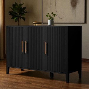 48" Three-Door Storage Cabinet with Vertical Pattern, Metal Handles & Pine Legs, Modern Sideboard for Living Room, Entryway, Study - 1 of 4