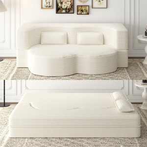 Yukimo 78" Full Size Convertible Floor Sofa Bed - Plush Corduroy Foam-Filled Sleeper Sofa, No Assembly Required for Living Room/Dorm/RV - 1 of 4