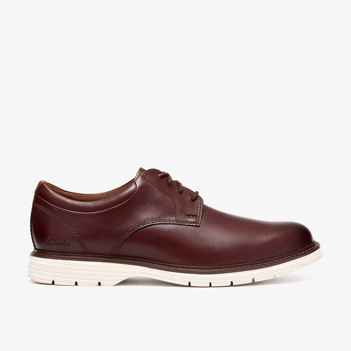 Clarks Mens Baystone Plain Dark Tan Lea Shoes