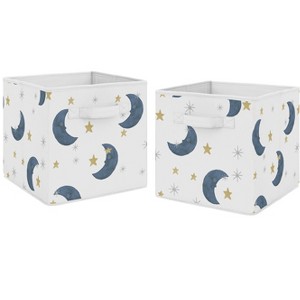 Sweet Jojo Designs Boy or Girl Gender Neutral Unisex Set of 2 Kids' Decorative Fabric Storage Bins Bear and Moon Blue Gold and Grey - 1 of 4