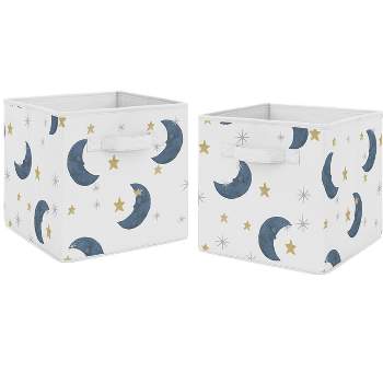 Sweet Jojo Designs Boy or Girl Gender Neutral Unisex Set of 2 Kids' Decorative Fabric Storage Bins Bear and Moon Blue Gold and Grey