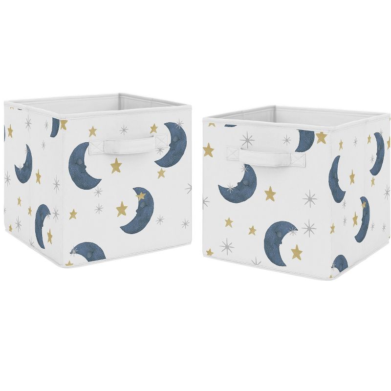 Sweet Jojo Designs Boy or Girl Gender Neutral Unisex Set of 2 Kids' Decorative Fabric Storage Bins Bear and Moon Blue Gold and Grey, 1 of 6