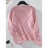 Coolmee Women's Crochet Knit Sweaters Crew Neck Long Sleeve Hollow Out Blouses Fashion Lightweight Loose Fit Casual Sequin Pullover Tops XL Pink - 3 of 4
