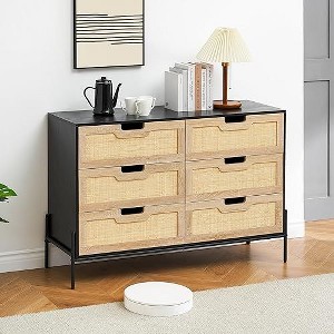 6-Drawer Rattan Dresser Tower - Tall Chest of Drawers with Woven Fronts, Freestanding Storage Cabinet for Bedroom, Living Room, Entryway - 1 of 4