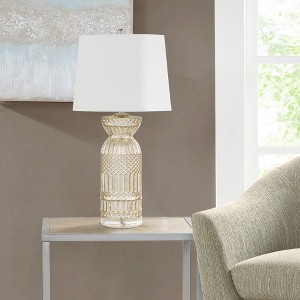 Hampton Hill 14"x28.25" Luxuria Textured Glass and Acrylic Base Warm Soft (Includes LED Light Bulb) Table Lamp - 1 of 4