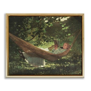 Stupell Industries Girl Reading Book Hammock Classic Vintage Painting Floating Frame Canvas Art - 1 of 4