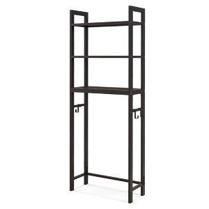 Tangkula Over-The-Toilet Storage Shelf Space Saving Metal Bathroom Organizer Hooks Brown - 1 of 4