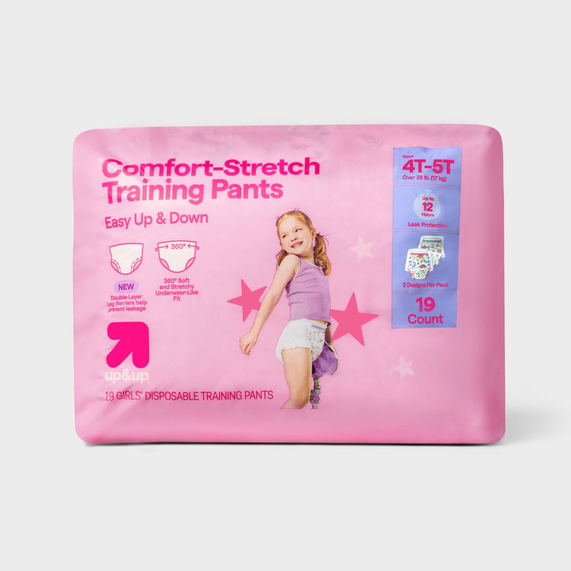 Girls' Disposable Training Pants - 4T-5T - 19ct - up&up™: Absorption Channels, Wetness Indicator, Tear Away Sides, Leak Guards