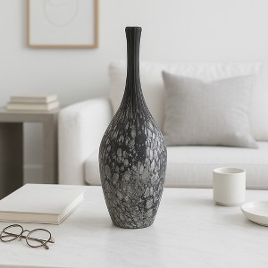 Elegant Patterned Glass Bottle Vase - Decorative Home Decor Accent for Bedroom, or Office Styling - Contemporary Table Centerpiece - Gray - 1 of 4