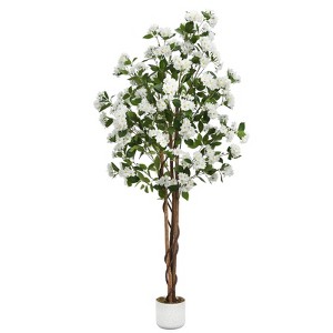 Orieon 6FT Artificial Osmanthus Tree with White Flowers, Faux Plant in Planter for Home Office Wedding - 1 of 4