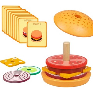 Wooden Sandwich Stacking Toy Set, Montessori Kitchen Play Food for Educational Pretend Play Burger - 1 of 4