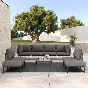 LayinSun 9 Pieces Rope Woven Patio Furniture Set, Modern Modular Sectional Sofa with Coffee Table and Upgrade Thickness Cushion - 1 of 4