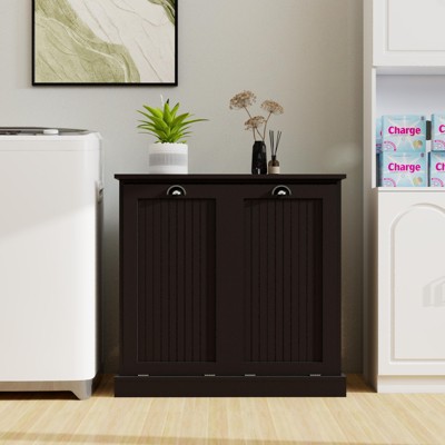 VYNXARIA Two-Compartment Tilt-Out Laundry Sorter Cabinet-Black