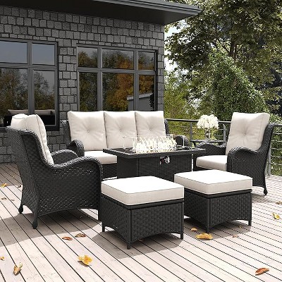 LayinSun Outdoor Patio Furniture Set, Black Rattan Wicker Sectional Swivel Rocker Chairs Sets with Ottomans, Swivel Glider Chair