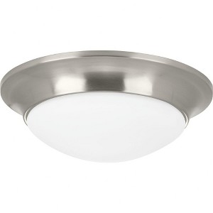 Progress Lighting, Etched Glass Collection, 1-Light Flush Mount, Brushed Nickel, White Etched Glass, Material: Steel - 1 of 3