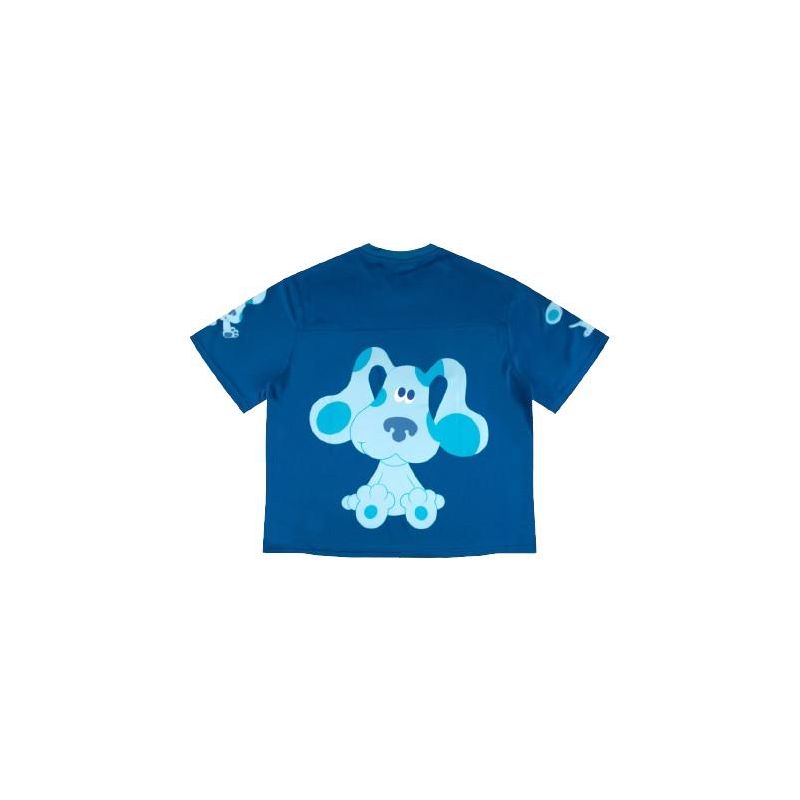 Blue's Clues Paw Print Logo & Blue Character Art Crew Neck Short Sleeve Blue Mesh Jersey, 1 of 7