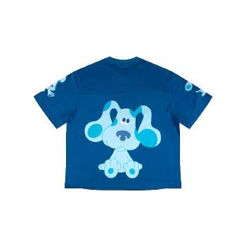 Blue's Clues Paw Print Logo & Blue Character Art Crew Neck Short Sleeve Blue Mesh Jersey