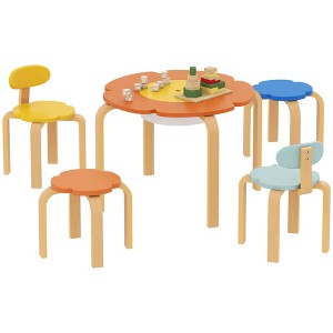 Qaba 5 Piece Kids Table and Chairs Set, Flower-Shaped Toddler Table and Chair Set with Built-in Storage, for Drawing Reading Art Craft Activity - 1 of 4