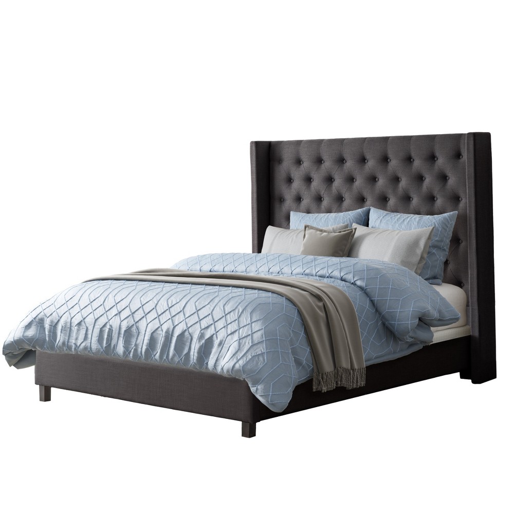 Photos - Bed Frame CorLiving King Fairfield Fabric Tufted Bed with Wings Dark Gray  