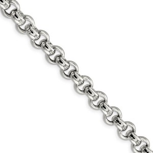 Black Bow Jewelry Men's 7.75mm, Sterling Silver, Hollow Rolo Chain Necklace - 1 of 4