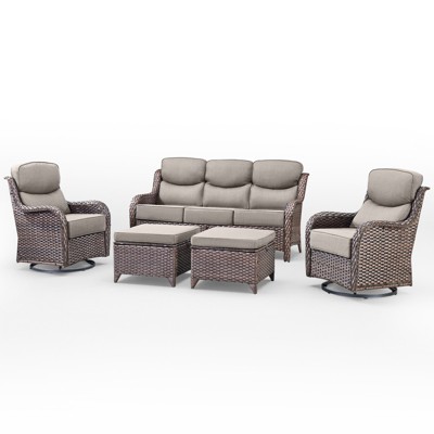 Belord Patio Furniture Set with 6-inch Extra Thick Cushions, High Back Outdoor Patio Furniture with Swivel Chairs, 5 Pieces Outdoor Conversation Set