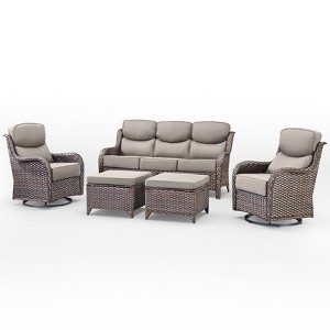 Belord Patio Furniture Set with 6-inch Extra Thick Cushions, High Back Outdoor Patio Furniture with Swivel Chairs, 5 Pieces Outdoor Conversation Set - 1 of 4