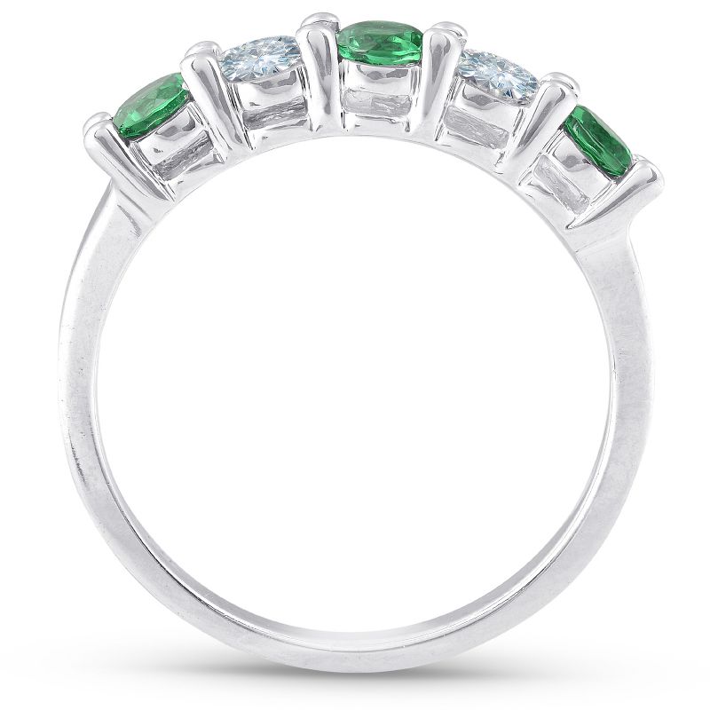 Pompeii3 3/4ct Emerald & Diamond 5-Stone Wedding Ring 14K White Gold, 2 of 6