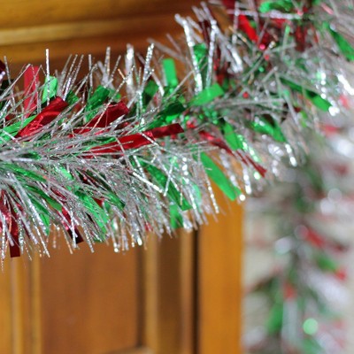 12' Green and Red Metallic Tinsel Christmas Garland