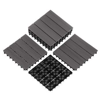 Pure Garden Patio Floor Tiles - Set of 6 Wood/Plastic Composite Interlocking Deck Tiles for Outdoor Flooring – Covers 5.8-Square-Feet