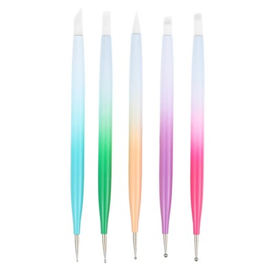 Unique Bargains Nail Art Brushes Silver Tone Multicolored 3 Pcs : Target