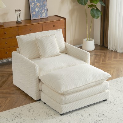 Modern L-Shaped Sectional Sofa, Comfy Corduroy Upholstered Modular Couch with Side Storage Pockets and Pillows for Living Room - ModernLuxe