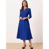 INSPIRE CHIC Women's Elegant Split Neck Side Zipper Pockets 3/4 Sleeve Work A-Line Dress - 2 of 4