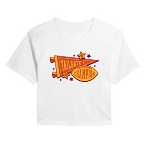 Women's Instant Message Tailgate Champions Cropped Graphic T-Shirt - White - 2 X-Large - 1 of 4
