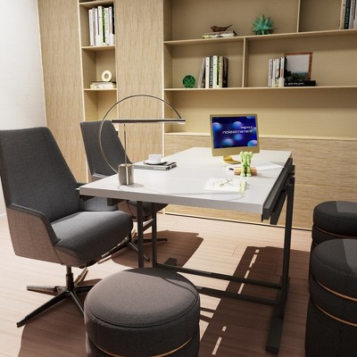 2-in-1 Dining Wooden Table Extendable Dining Table With Metal Frame