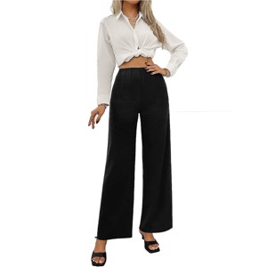 Womens Dress Pants Reverse Pleated Highwaist Stretchy Pants Business Office Straight Leg Pants Formal Pants Basic Trousers - 1 of 4
