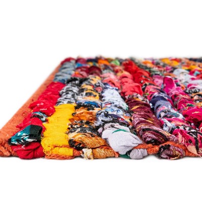 Handmade Blue Cotton Braided Stripe 9x12 Rug