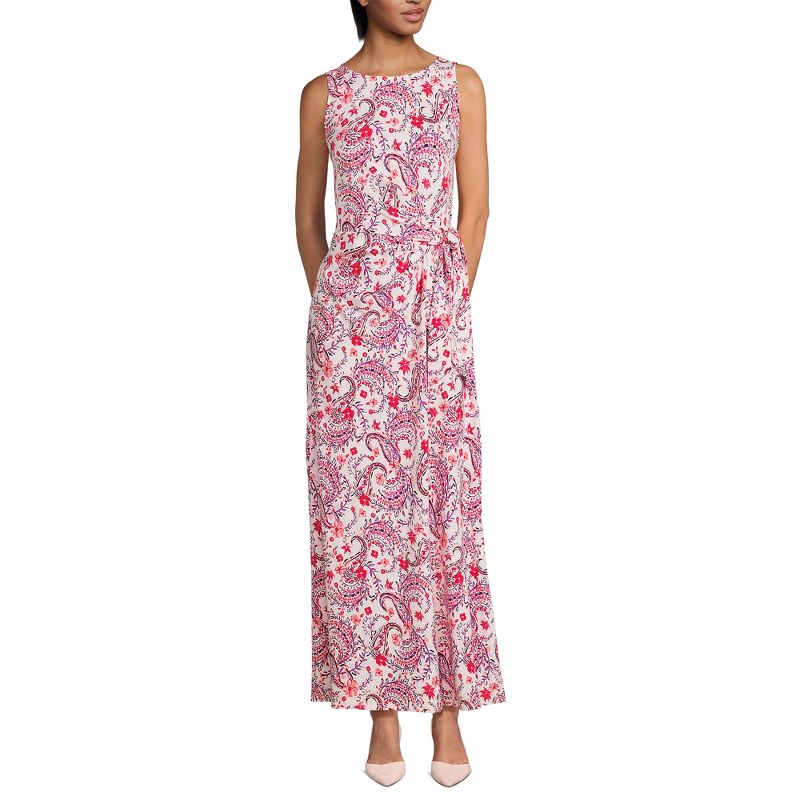 Lands' End Women's Light Weight Cotton Modal Sleeveless Tie Waist Maxi Dress, 1 of 3