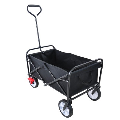 FURNIinspire Wheelbarrows And Lawn Carts Folding Wagon Cart, Collapsible Garden, Beach And Shopping Utility Cart With Handle, Black, 41“*21"*46"