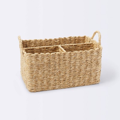 Natural Wicker Multi-Purpose Baskets with Dividers (Set of 2)