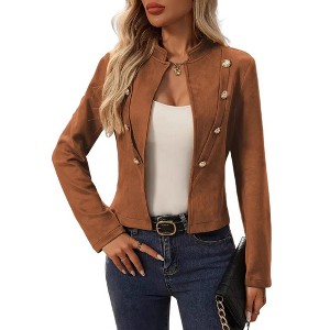 Coolmee Women's Faux Suede Leather Jacket Casual Long Sleeve Blazer Jacket Coat Fall Outfits - 1 of 4